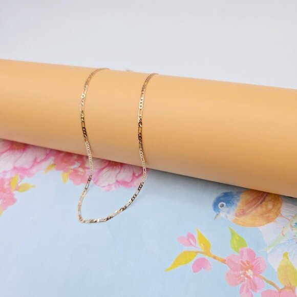 "Elegant Rose Gold Figaro Chain Necklace – 50cm Brass Gold Plated, XPNL0113 - Picture 2 of 13